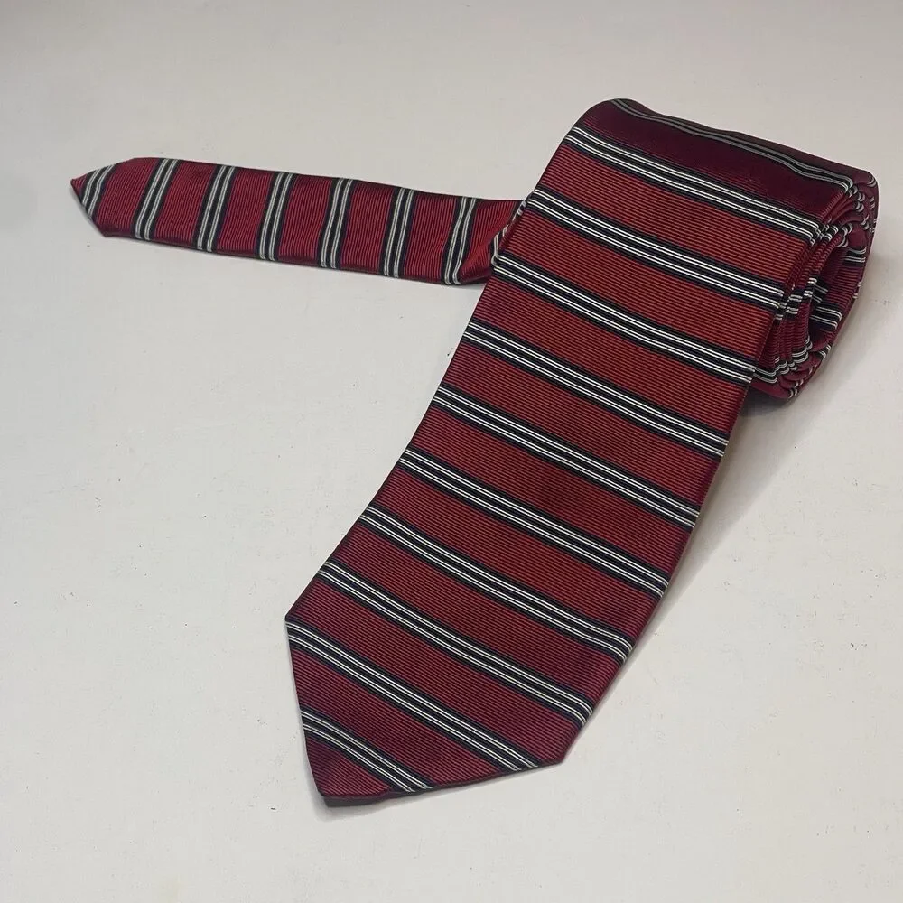 Vintage Brooks Brothers Makers Striped Red Navy White Silk Tie Made in USA